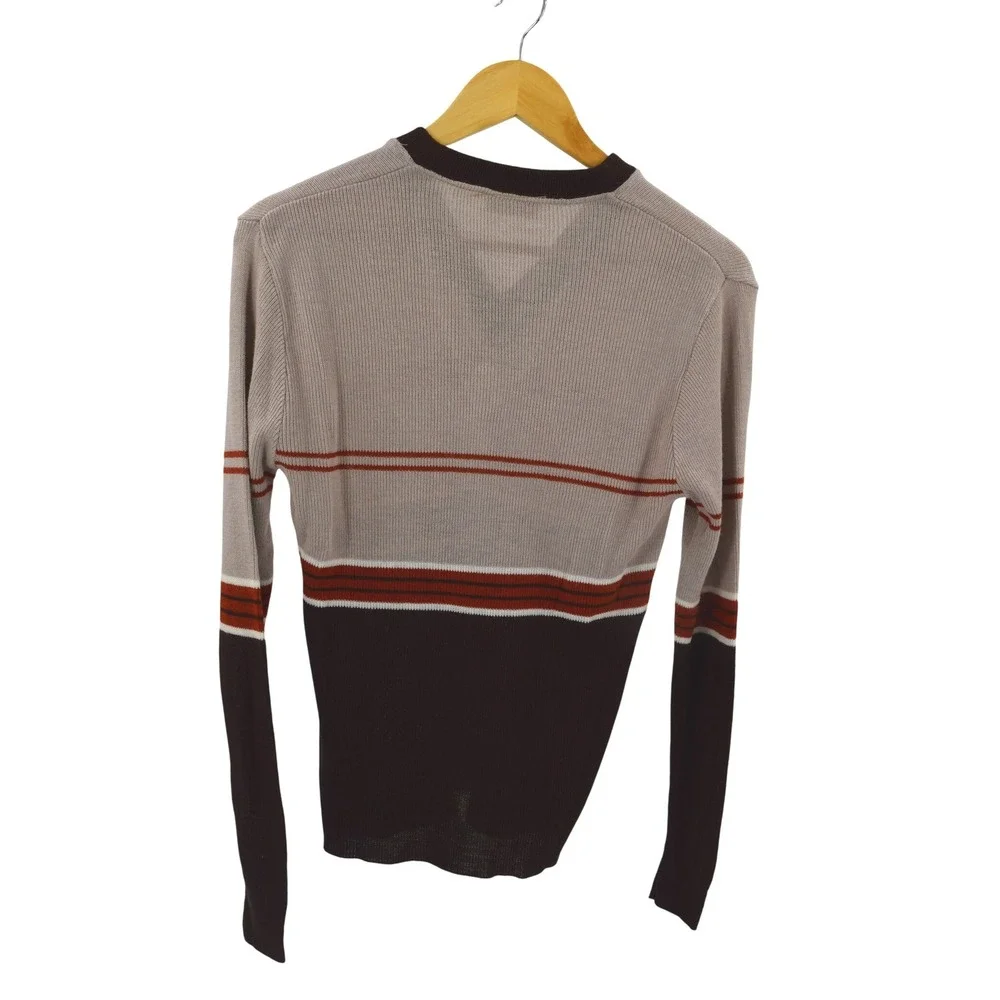 Hands On V Neck‎ Sweater Long Sleeve Stripe Pattern Size M